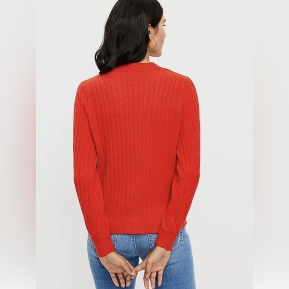 LOFT Heart Button V-Neck dark orange Cardigan - Picture 3 of 7